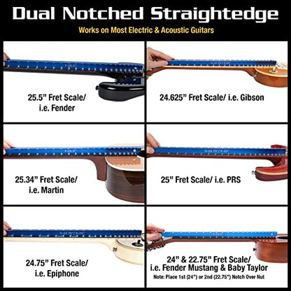 MusicNomad Tri-Beam 3 'n 1 Dual Notched Straightedge Luthiers Tool for Guitar Necks including Fender, Gibson, PRS (MN821) - WoodArtSupply