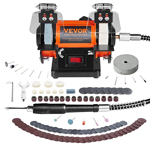 VEVOR Bench Buffer Polisher, Bench Buffer Grinder Polishing & Buffing Machine for Metal/Jewelry/Wood/Jade/Plastic/Silver DIY, with Wool/Abrasive