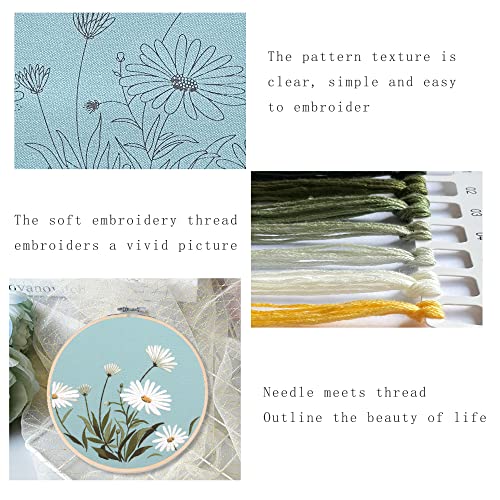 Silentsea 3 Sets of Starter Kits for Embroidery Beginners, Including 3* Embroidery Cloth with Patterns, Hoop, Needle, Manual and Other Manual DIY Silentsea