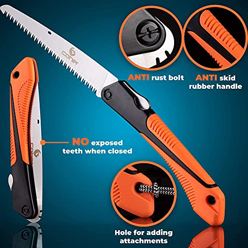 Folding Saw, 8 Inch Rugged Blade Hand Saw, Best for Camping, Gardening, Hunting | Cutting Wood, PVC, Bone, Pruning Saw with Ergonomic Non-Slip Handle Coher