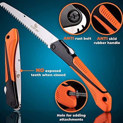 Folding Saw, 8 Inch Rugged Blade Hand Saw, Best for Camping, Gardening, Hunting | Cutting Wood, PVC, Bone, Pruning Saw with Ergonomic Non-Slip Handle