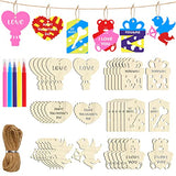 KIMOBER 36PCS Valentine's Day Wooden Slices,Unfinished Blank Cutouts for Valentine Party Decoration, Kids DIY Crafts KIMOBER