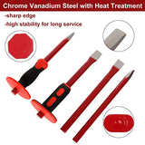 RHBLME 4PCS Masonry Chisel with Hand Protection, 12 Inch Heavy Duty Chisel Set - 2 PCS Flat Head Chisel & 2 PCS Pointed Head Chisel - Used for RHBLME