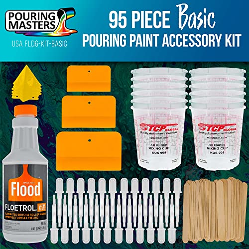 U.S. Art Supply - 1 Quart Floetrol Additive Pouring Supply Paint Medium Basic Kit for Mixing, Stain, Epoxy, Resin - Plastic Cups, Mini Painting - WoodArtSupply