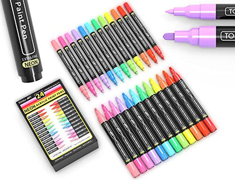 TOOLI-ART Acrylic Paint Markers Paint Pens Special Colors Set Extra Fine And Medium Tip Combo For Rock Painting, Canvas, Fabric, Glass, Mugs, Wood, TOOLI-ART