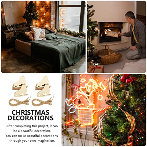 SEWACC 40 Sets Christmas Ice Skates Wooden Pendants Unfinished Wood Chips DIY Wood Slices Graffiti Pendants Hanging Ornaments SEWACC