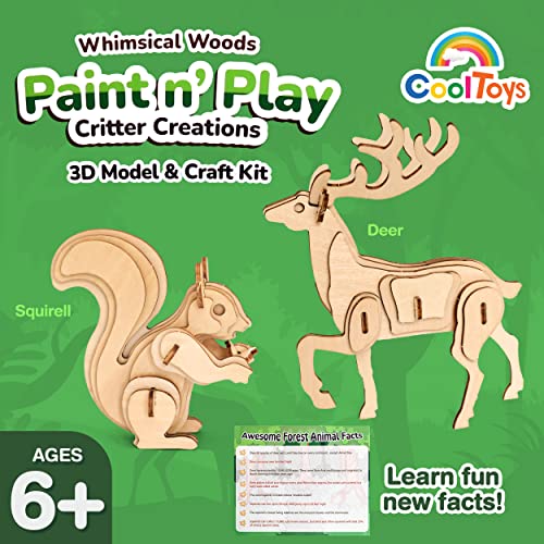 CoolToys Whimsical Woods Paint n' Play 3D Model and Craft Kit - Educational and Fun 3D Wooden Models Building and Painting Set for Kids Ages 6+ -
