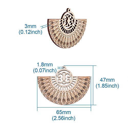 Pandahall 10pcs Undyed Nature Flat Round Wood Beads Pendants 2.55x1.85 Inch Hollow Wooden Charms for Jewelry Making (Wheat) PandaHall