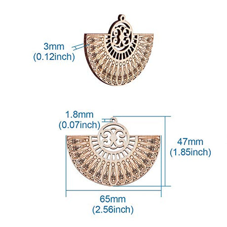Pandahall 10pcs Undyed Nature Flat Round Wood Beads Pendants 2.55x1.85 Inch Hollow Wooden Charms for Jewelry Making (Wheat) PandaHall