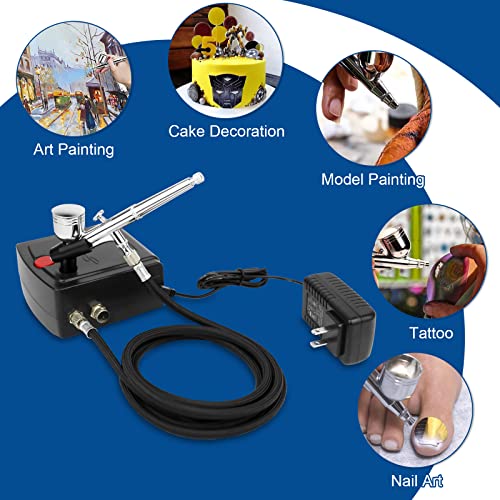 Airbrush Kit Portable Dual-Action Airbrush Gun and Mini Air Compressor Set for Make up,Art Painting,Tattoo,Cake,Manicure, Spray Model,Craft,and More Spedertool