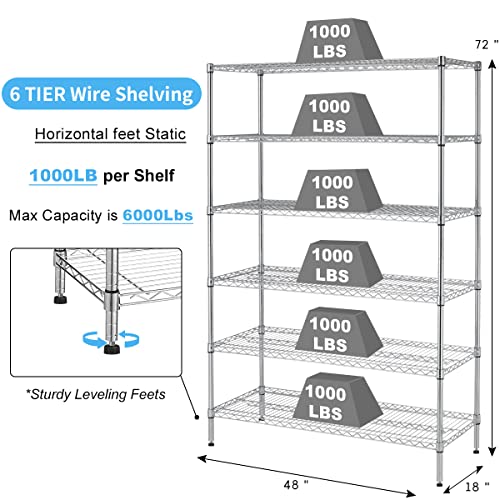 Storage Shelves Heavy Duty, 5999 Lb Capacity Wire Shelving Units Metal Shelf with Wheels NSF Certification 48" L×18" W×72" H Height Adjustable for Dlewmsyic