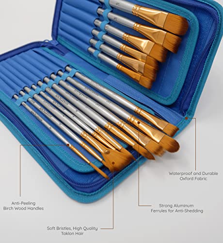 MyArtscape Paint Brushes - 15 Pc Art Brush Set for Watercolor, Acrylic, Oil & Face Painting | Short Handle Artist Paintbrushes with Travel Holder | 1 MyArtscape