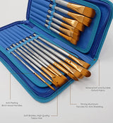 MyArtscape Paint Brushes - 15 Pc Art Brush Set for Watercolor, Acrylic, Oil & Face Painting | Short Handle Artist Paintbrushes with Travel Holder | 1 MyArtscape