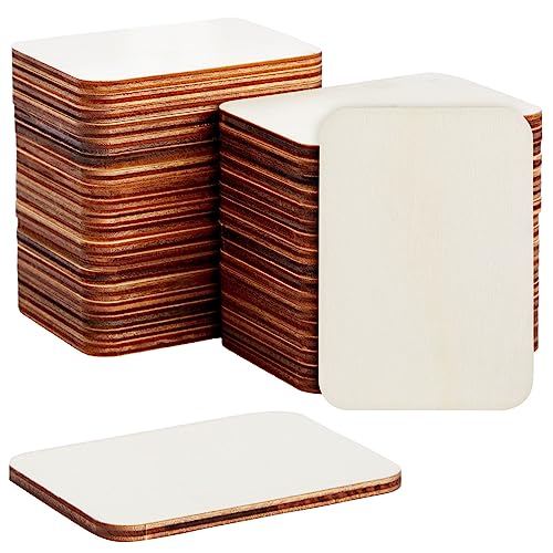 36 Pack Unfinished Wood Rectangles for Crafts, 2.5 x 3.5 Wooden Cutouts with Rounded Corners for Business Cards, DIY Projects, Gift Tags