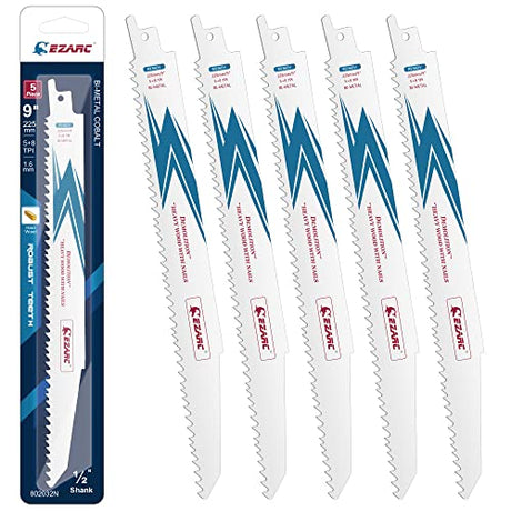 EZARC Reciprocating Saw Blades 9-Inch, Bi-Metal Cobalt Sabre Saw Blades for Wood & Metal Demolition 5+8TPI R936DV (5-Pack) EZARC