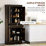 HOMCOM 72" Farmhouse Kitchen Pantry, 4-Door Rustic Storage Cabinet with Drawer and 3 Shelves, Walnut HOMCOM