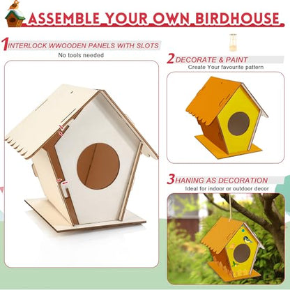 Treewant 6 Pack Birdhouse Kit-Art and Crafts for KDS Ages 3-8, Build and Paint Bird House Wooden Art Kits Outside Toys for Kids 8-12, Paint Kit