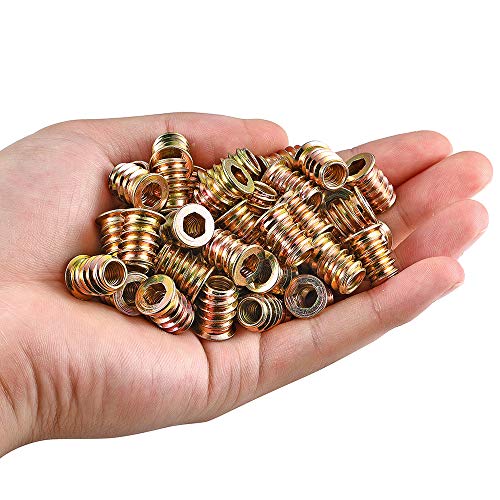 PGMJ 80 Pieces 1/4"-20 Wood Inserts Bolt Furniture Screw in Nut Threaded Fastener Connector Hex Socket Drive for Wood Furniture Assortment (1/4"-20 PGMJ
