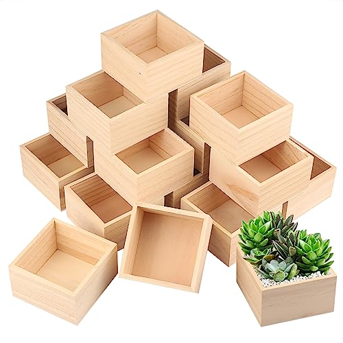 GNIEMCKIN 20 Pack 4 x 4 Inch Wooden Box, Unfinished Small Square Wooden Box, Rustic Wooden Box, Organizer Storage wood Box for DIY Crafts,