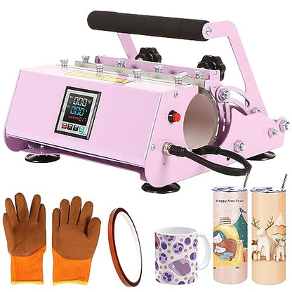 Tinkeal Tumbler Heat Press Machine Sublimation Transfer for 11-30oz Cup，Mug Heat Press Sublimation Paper with Heat-Resist Gloves & Tape, DIY Ceramic - WoodArtSupply