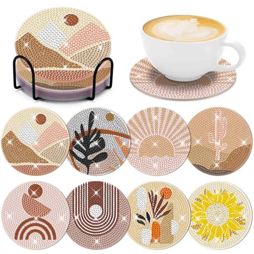 8 Pcs Diamond Painting Coasters Kits, Boho DIY Diamond Art Coasters Kits with Holder for Adults Kids Beginners Diamond Painting Kit Art Craft Belors