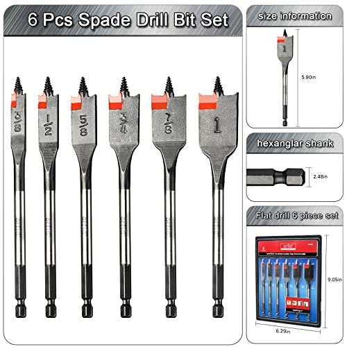 6 pc Standard Spade Bit Drill Bit Set,Threaded Spade Bit with Quick Change Shank for Hole Cutter Woodworking - WoodArtSupply