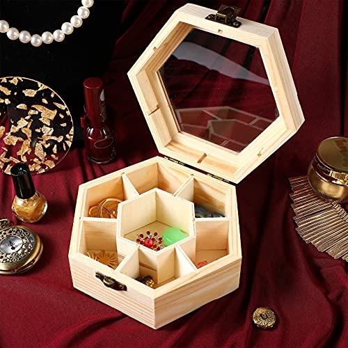 Milisten Unfinished Wood Treasure Chest Wooden Jewelry Boxes Hexagon Storage Case with Locking Clasp for DIY Crafts Graffiti Projects Milisten