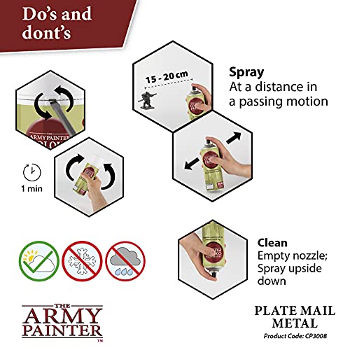 The Army Painter Color Primer Spray Paint, Plate Mail Metal, 400ml, 13.5oz - Acrylic Spray Undercoat for Miniature Painting - Spray Primer for The Army Painter