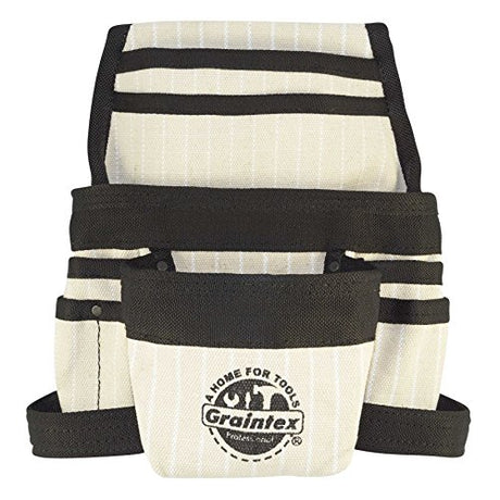 GRAINTEX CS2277 9 Pocket Nail & Tool Pouch Rip-Stop Canvas for Constructors, Electricians, Plumbers, Handymen White Graintex