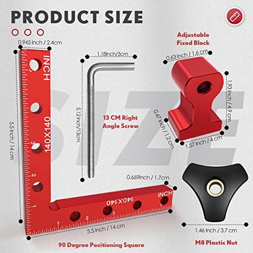 Relitec R Clamping Square, 90 Degree Corner Clamp, Right Angle Clamp For Woodworking, Included 2 Aluminum Alloy Positioning Squares (14cm/5.5")+ 4 - WoodArtSupply