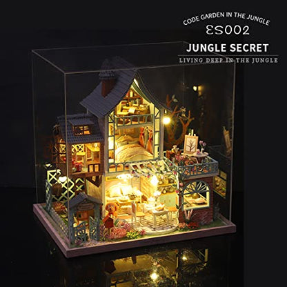 Kisoy Dollhouse Miniature with Furniture Kit, Handmade DIY House Model for Teens Adult Gift (Secret Jungle)
