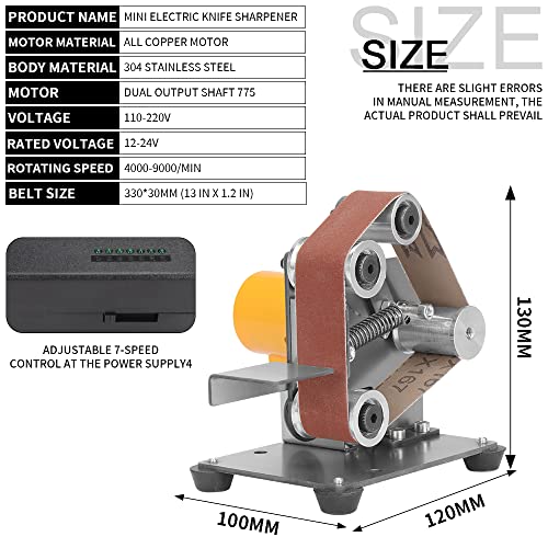 Baisiky Mini Belt Sander Bench Metal Grinder Knife Making Small Electric Sharpening Machine, 7 Adjustable Speed Polisher for Knife Making, DIY Wood - WoodArtSupply