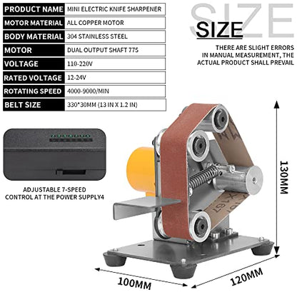 Baisiky Mini Belt Sander Bench Metal Grinder Knife Making Small Electric Sharpening Machine, 7 Adjustable Speed Polisher for Knife Making, DIY Wood - WoodArtSupply