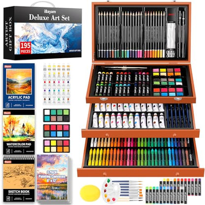 iBayam Deluxe Art Set, 195-Pack Artist Gift Box, Arts and Crafts Drawing Painting Kit Art Supplies for Adults Kids, Art Kits Paint Set with 24 - WoodArtSupply