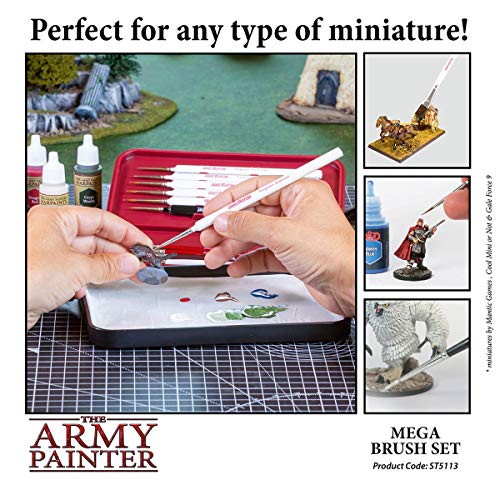 The Army Painter Mega Brush Set - Miniature Small Paint Brush Set with 10 Acrylic Paint Brushes - Kolinsky Masterclass Sable Hair Model & Fine Detail - WoodArtSupply