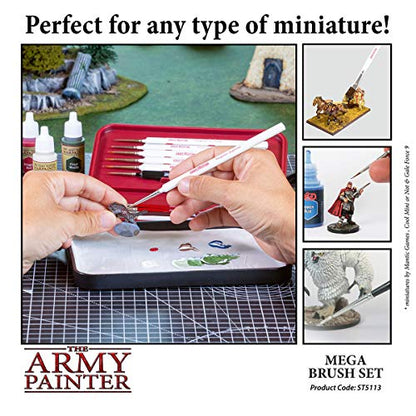 The Army Painter Mega Brush Set - Miniature Small Paint Brush Set with 10 Acrylic Paint Brushes - Kolinsky Masterclass Sable Hair Model & Fine Detail - WoodArtSupply