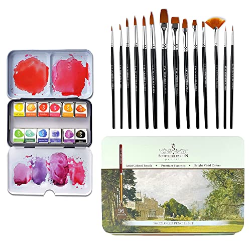 Get a bundle of SCHPIRERR FARBEN 96 Colored Pencils, 12 Watercolor Set and 14Mix Brush set for a reduced price - WoodArtSupply