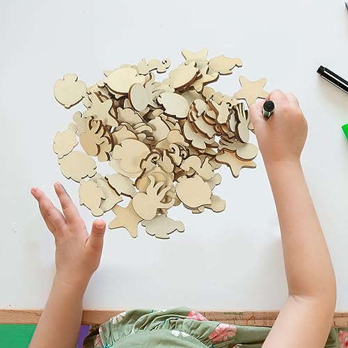 Ocean Decor Unfinished Sea Creatures Wood Cutouts 100pcs Blank Wooden Ocean Animals Sea Animal Life Cutouts Chips Shapes Model for Home Decor - WoodArtSupply