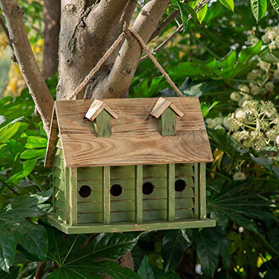 Glitzhome 11" H Hanging Birdhouse Distressed Wooden Decorative Garden Watermelon Bird House for Outside