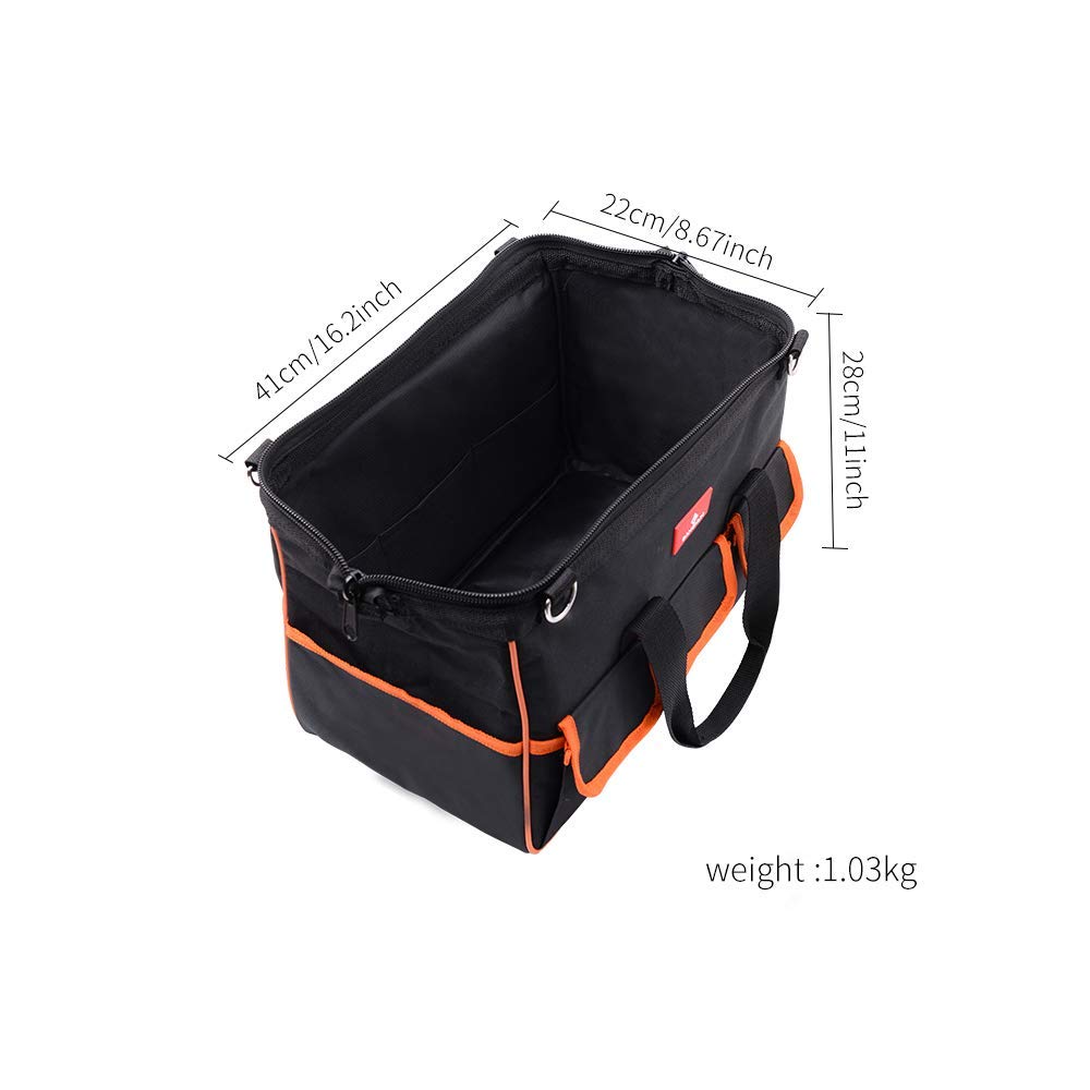 17-inch Tool Bag, Wide Mouth Tool Tote Bag,Muti-Purpose Tool Bag Organiser with Adjustable Shoulder Strap and Plastic-lined External Pockets, for - WoodArtSupply