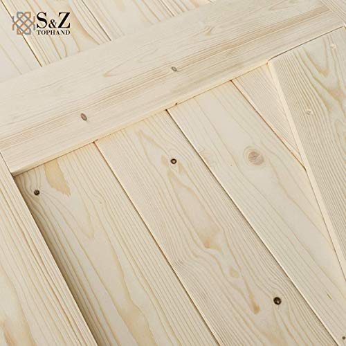 S&Z® 42 in. x 84 in. Unfinished British Brace Knotty Barn Door with 8FT Sliding Door Hardware Kit/Solid Wood/Sliding Door/Double Surfaces/A Simple - WoodArtSupply