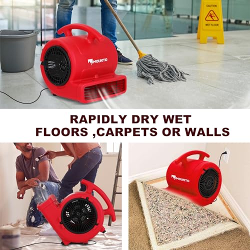 MOUNTO 1/4hp 1000CFM 2 Speed Air Mover Carpet Dryer Floor Fan Cooling Fan (Red) MOUNTO