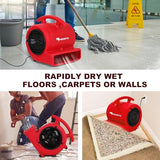 MOUNTO 1/4hp 1000CFM 2 Speed Air Mover Carpet Dryer Floor Fan Cooling Fan (Red) MOUNTO