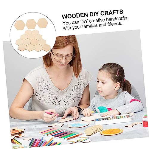 VILLCASE 50PC Wooden Hexagon Block DIY Crafts Decorations Wood chip Ornaments Wooden Hexagon Slices Unfinished Wood Hexagon Unfinished Wood Shape VILLCASE