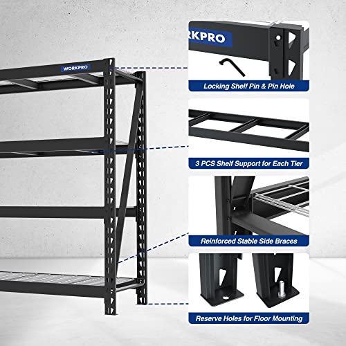 WORKPRO 68" Ultra Wide 4-Tier Metal Garage Shelving Unit, 68"W x 24"D x 65"H, 7200 LBS Capacity, Heavy Duty Storage Utility Rack, Industrial WORKPRO