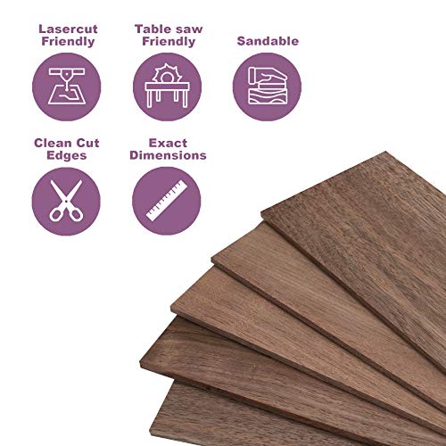 Walnut Wood Sheets Thin Lumber, Black Dark Unfinished Board for Crafts - Pack of 5 by Craftiff