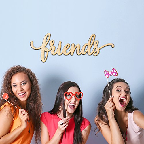 Woodums – Friends Script Wooden Wall Art Decor, Unfinished Wood Sign for Family Room Decor, Charlie Script Letter Wood Cutout, 24 x 8 Inches Wall Woodums