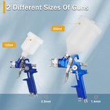 HVLP Air Gravity Spray Gun Set, Aflybltol 2 Pcs Sprayer Paint Gun Kit，1.4mm 600ml&0.8mm 125ml Automotive Paint Gun with Locking Air Pressure Aflybltol