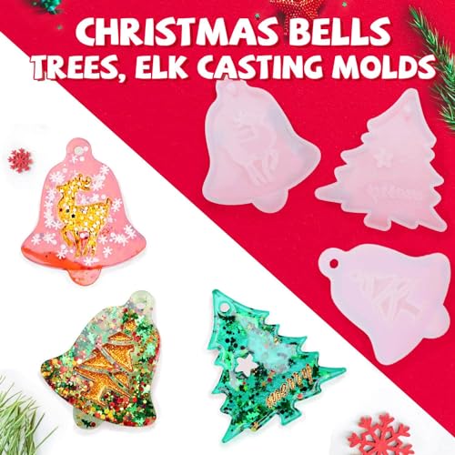 9 Styles Christmas Resin Molds, Rifanda Ornament Resin Mold Christmas Silicone Molds for Epoxy Resin for DIY Necklace Earrings Pendants, Epoxy Resin