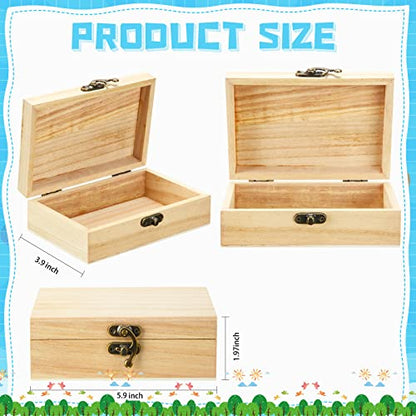 Unfinished Wooden Box with Hinged Lid Wood Small Craft Unpainted Box Jewelry Keepsake Rectangle Box Treasure Gift Storage Box for DIY Craft Home